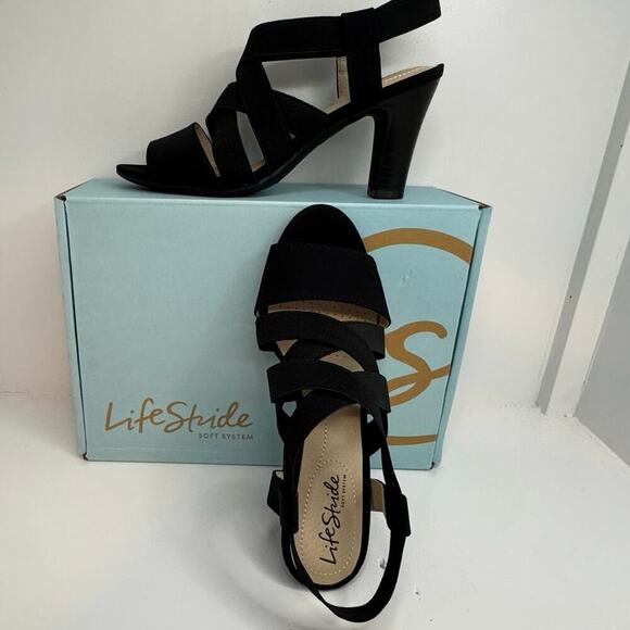 LifeStride Charlotte Black Slingback Block Heel Sandals Size 6.5W - Picture 5 of 13